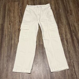 Mother The Rambler Cargo Ankle Jeans Women's 27 Designer in Cream Puff Wash